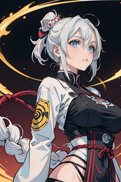 ((best qualityer)), ((work of art)), ((realisitic)) and ultra-detailed pPanasography, Tsuande, Pretty Girl Tsunade de Naruto, Bela , light yellow hair, party, neon lig. She has large ((White hair)), usand a (Top Tech-Wear) and a (black rope, red pattern:1.2) , ((beautiful and aesthetic)), sensuous, breasts big, Panas, breasts big, Eigaka E6
