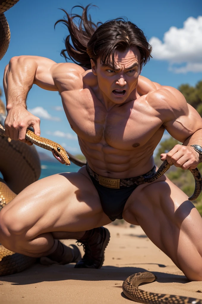 Conan fighting a snake