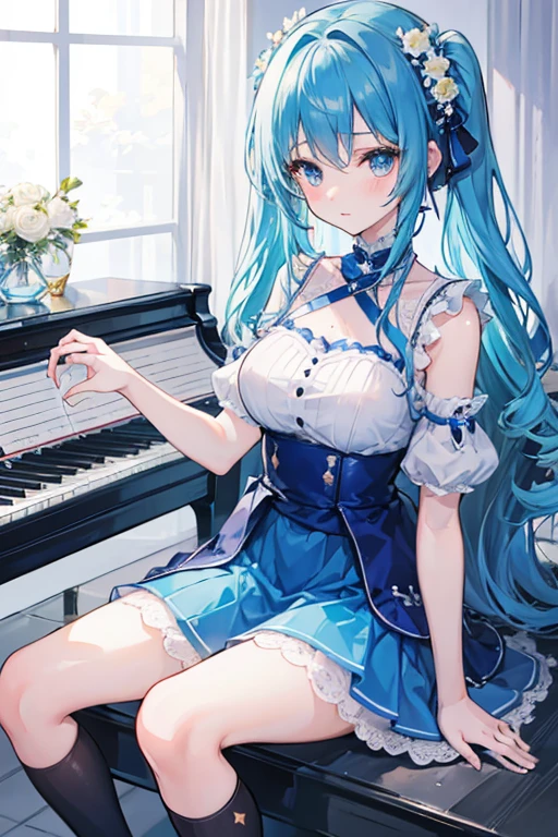 A girl cosplay nami play piano