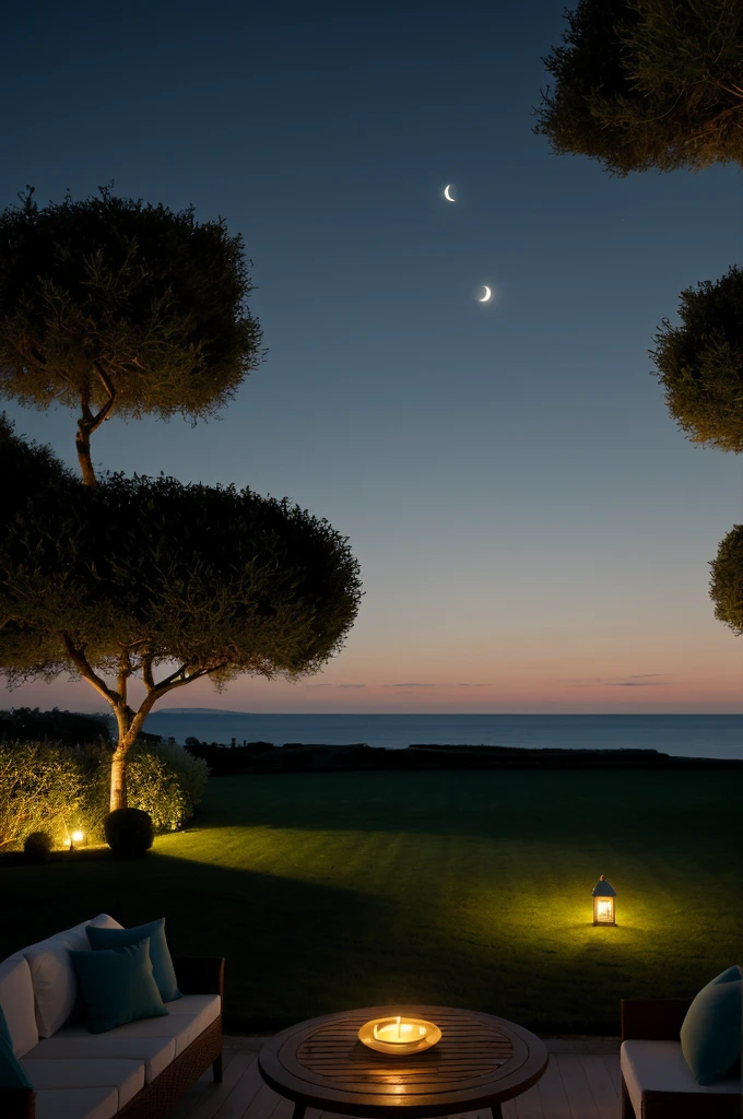 Sea of night,field,View from the villa,Realistic,More realistic,Seaside terrace,8K Ultra HD, Digital SLR, Party Venue,Midnight Sea,View from the terrace,There is no moon in the sky
