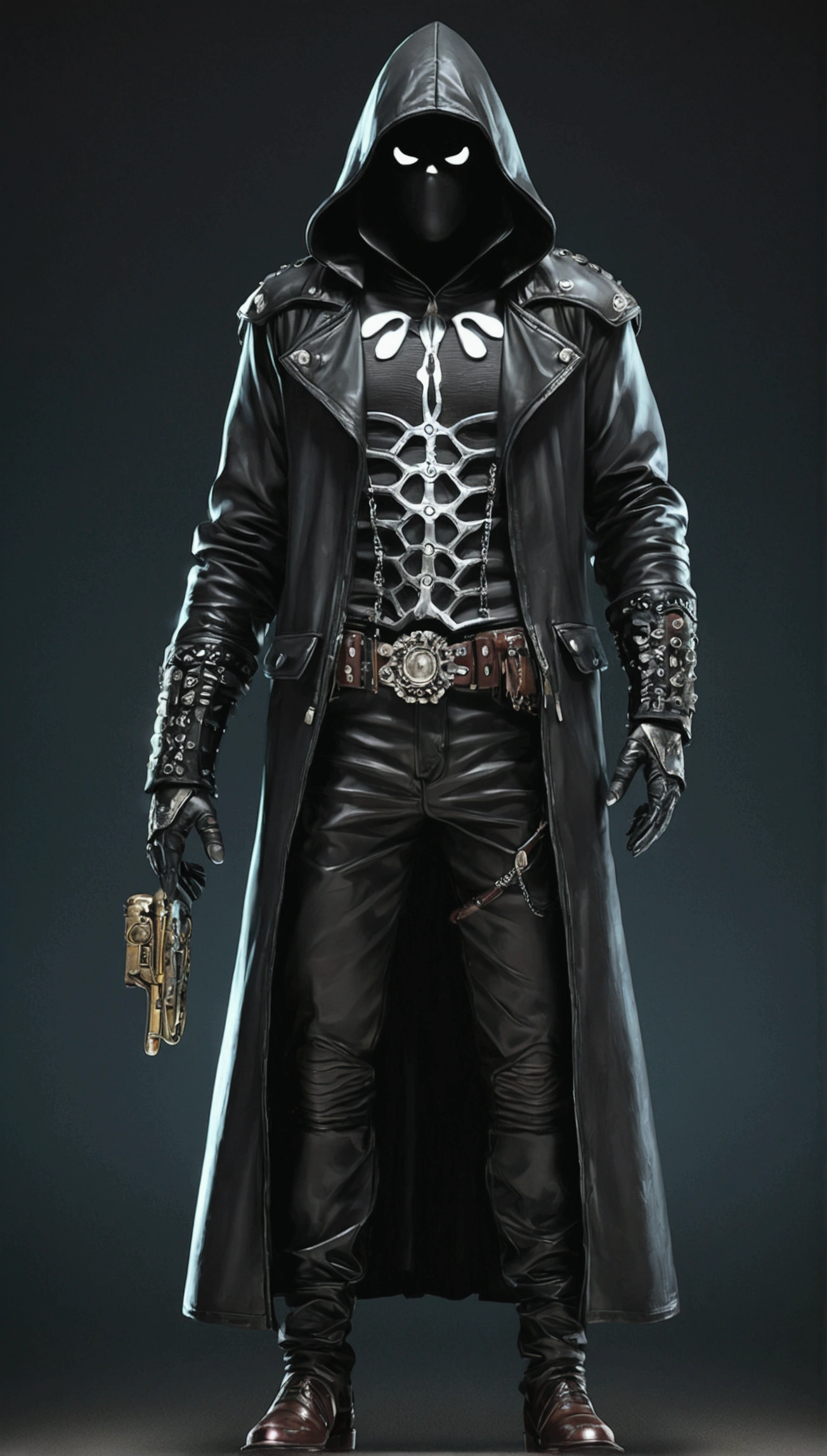 (Ghost of the Black Hood:1.5), (extremely detailed CG unity 16k wallpaper:1.1), (Denoising strength: 1.45), (tmasterpiece:1.37), (Full body posing:1.4:), whole-length; head to toe; up front view; Glowing eyes; steampunc; Clockwork; Demonic vibe; steampunc; whole-length; head to toe; up front view;