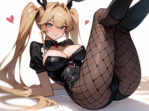 Big Breasts,Confused eyes,Baby Face,Black Bunny,sexy,whole body,,Thin twin tails,Flaxen Hair,Hearts in eyes,Leg spread,Fishnet tights