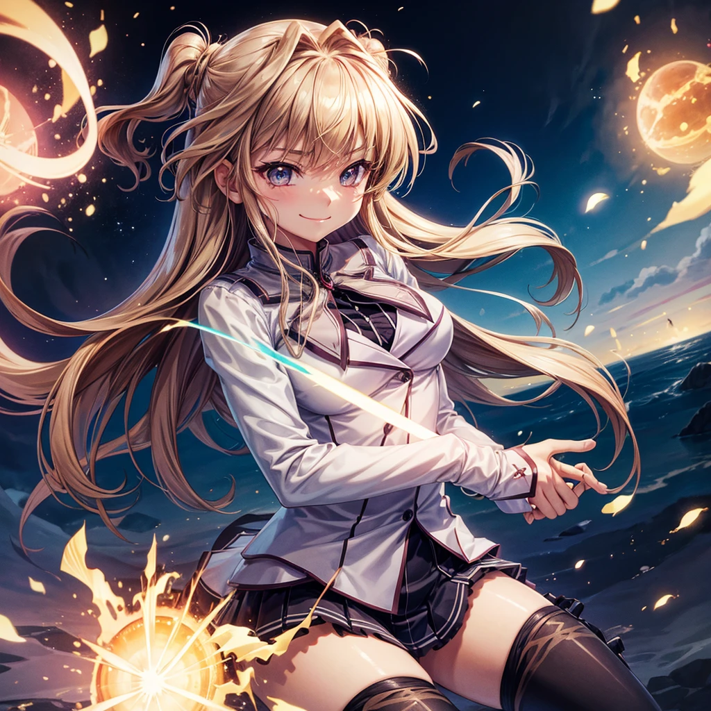 Best Quality,middle School girls,Superpowered girl,Pyrokinesis,Fire User,smile,Highest quality,Big Breastulti-colored hair,Cute uniform,She has her bangs down,blazer,Academy,future,cardigan,Beautiful girls,Horny girl,Naughty Girlasterpiece,perfection,Long Hair,tights,perfectionに描かれている