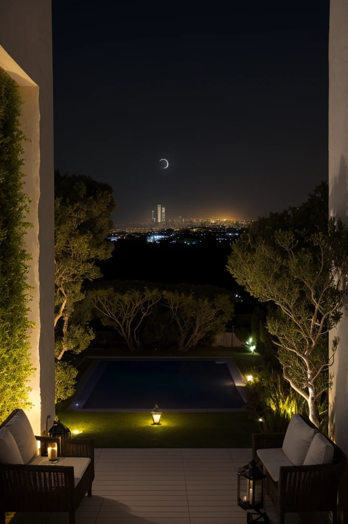 Sea of night,field,the sky is pitch black,No moon,View from the villa,Realistic,More realistic,Seaside terrace,8K Ultra HD, Digital SLR, Party Venue,Midnight Sea,View from the terrace,空にNo moon
