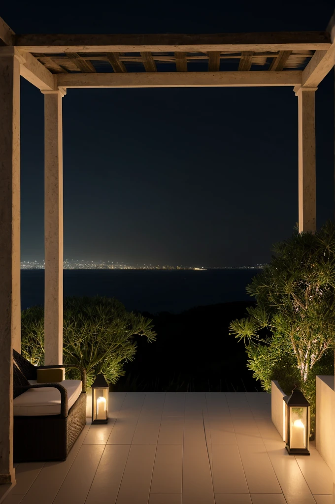 Sea of night,field,the sky is pitch black,No moon,View from the villa,Realistic,More realistic,Seaside terrace,8K Ultra HD, Digital SLR, Party Venue,Midnight Sea,View from the terrace,空にNo moon