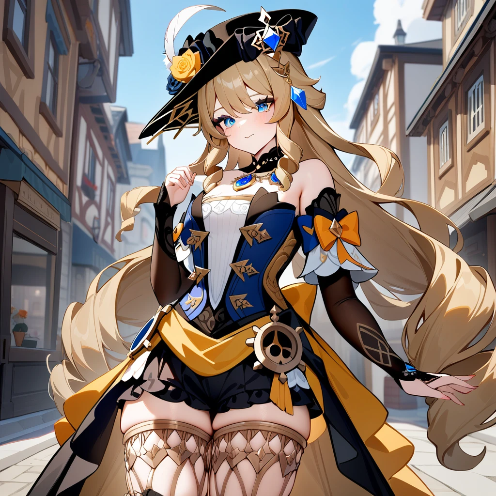 1girl, navia \(genshin impact\), genshin impact, perfect eyes,city street,masterpiece,very aesthetic,newest,