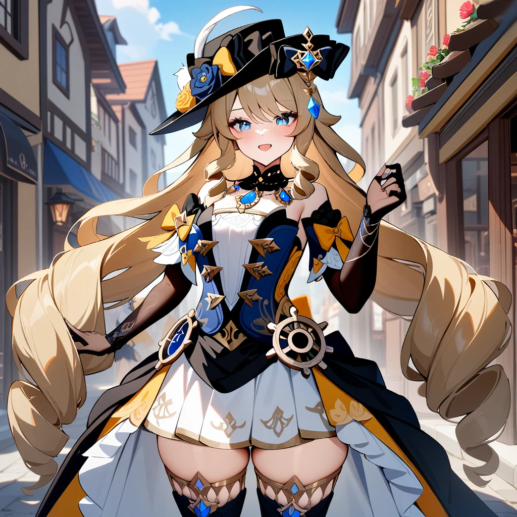 1girl, navia \(genshin impact\), genshin impact, perfect eyes,city street,masterpiece,very aesthetic,newest,