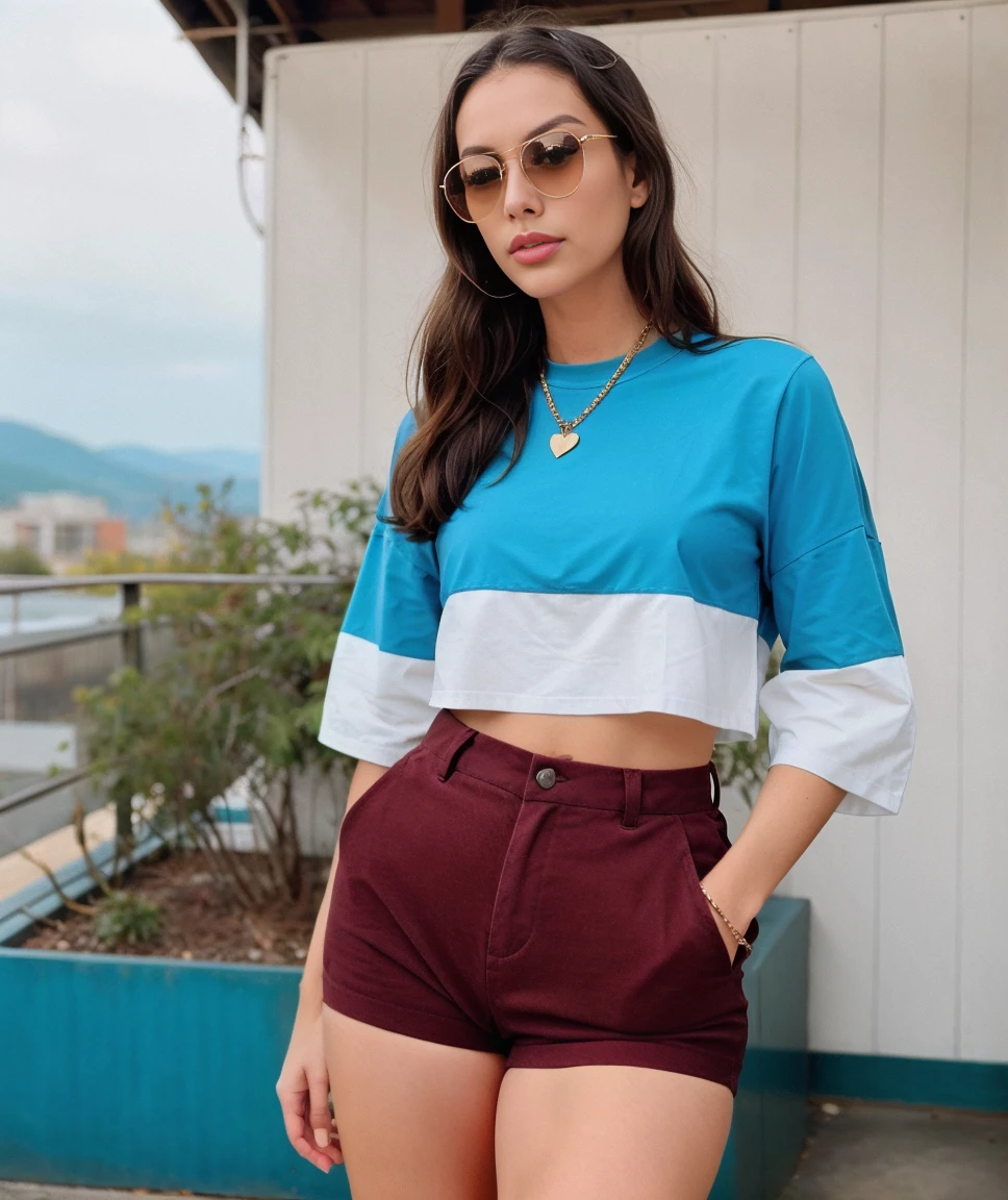 A Girl wearing Retro outfits, vintage accessories, sunglasses, and nostalgic color palettes.