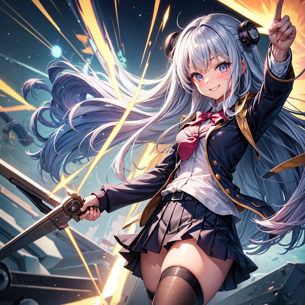 Best Quality,middle School girls,Superpowered girl,Blitzkrieg,Electromaster,smile,Highest quality,Big Breastulti-colored hair,Cute uniform,She has her bangs down,blazer,Academy,future,cardigan,Beautiful girls,Horny girl,Naughty Girlasterpiece,perfection,Long Hair,tights,perfectionに描かれている