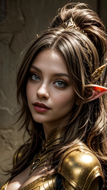a close up of a young girl with a elf's headband, a portrait of an elf, portrait of an elf, elf girl, elf princess, portrait of very beautiful elf, she has elf ears and gold eyes, of an elden ring elf, elven character with smirk, elven princess, realistic fantasy render, very beautiful elven top model, female elf