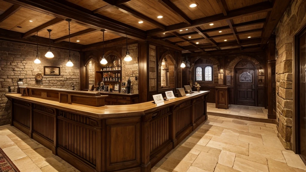 Medieval European style building、Reception counter、A place for adventurers to visit