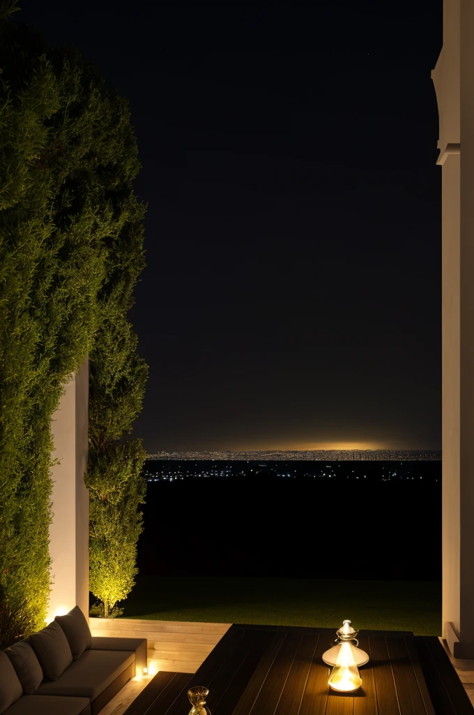 Sea of night,field,the sky is pitch black,No moon,View from the villa,Realistic,More realistic,Seaside terrace,8K Ultra HD, Digital SLR, Party Venue,Midnight Sea,View from the terrace,空にNo moon