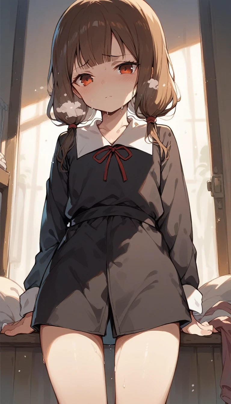 Browsing Caution,Sweat,White Breath,Kaguya-sama: Love is War,Iino Miko,room,Standing posture,brown hair low twintails,Change of clothes,uniform,Front view
