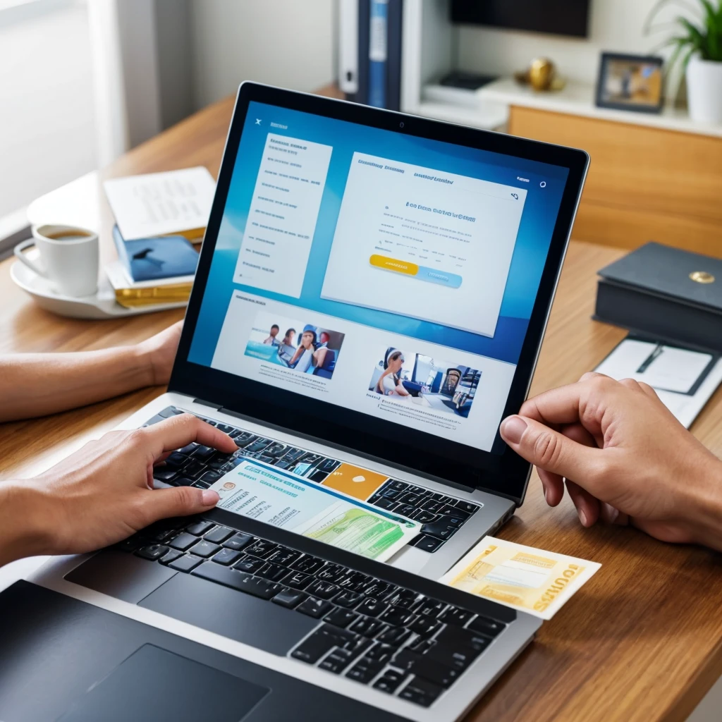 Ultra-realistic, high-quality image of a person confidently using a computer, with vibrant, shiny money coming out of the screen. The person must appear successful and motivated, in a modern and professional environment. The background should subtly highlight elements of financial growth and online business success to attract and inspire viewers.