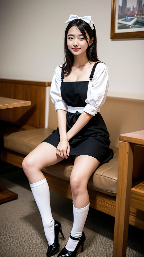 ((Woman in waitress skirt:1.4))、((is standing:1.2))、cute smile face:1.1、((top-quality,8K、​masterpiece:1.3))、Crisp focus:1.2、Oiled shiny skin、Professional Writing、(((Spread your legs apart)))、(((Close up of white panties)))、((From below:1.4))