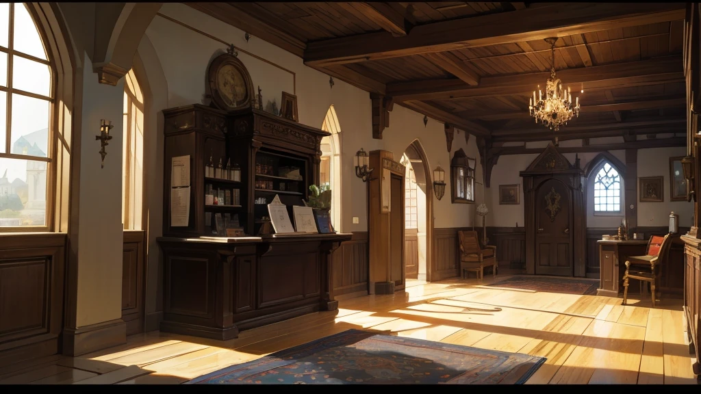 Medieval European style building、Reception counter、A place for adventurers to visit、guild