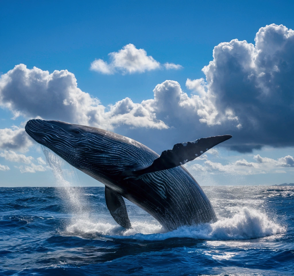 una ballena azul, nadando entre las nubes, una sirena aun lado de la ballena, Impressionism, glowing light, ray tracing, Canon, Sony FE, 16k, highres, best quality, award winning, high quality, high details, super detail, accurate, masterpiece, UHD