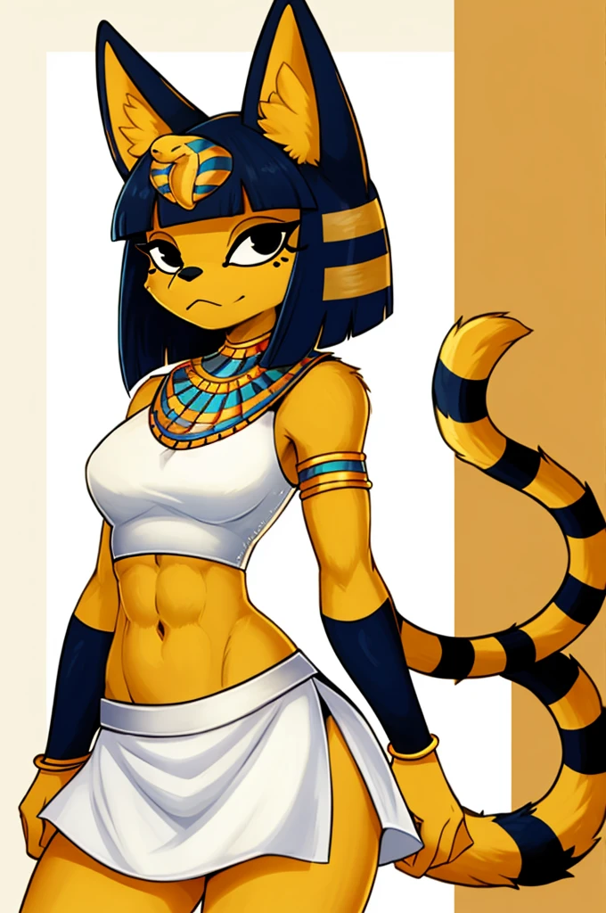 ankha with rock hard abs and a bare midriff wearing a crop top of her dress