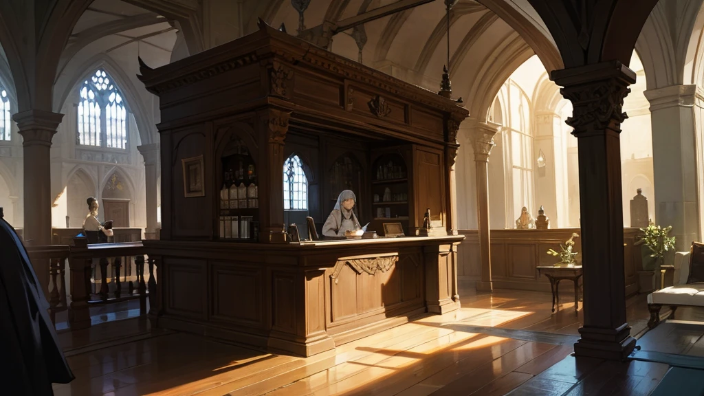 Medieval European style building、Reception counter、A place for adventurers to visit、guild