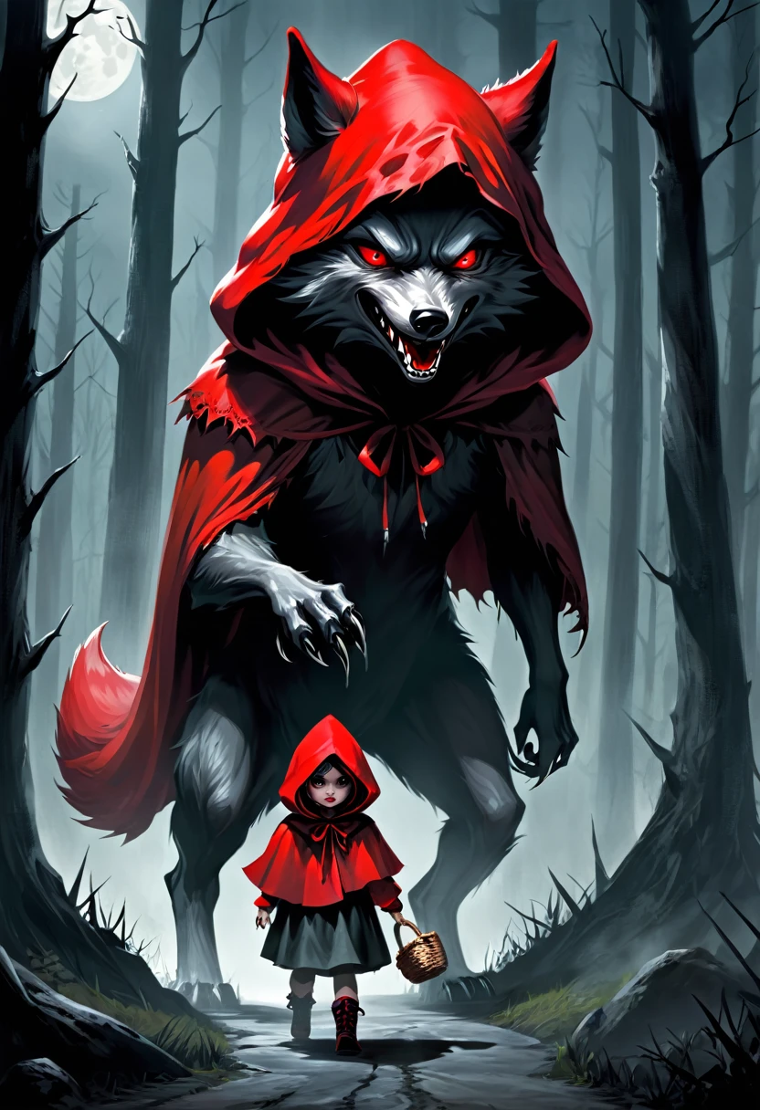 Evil Little red rding hood kild wolf  horror nightmear 