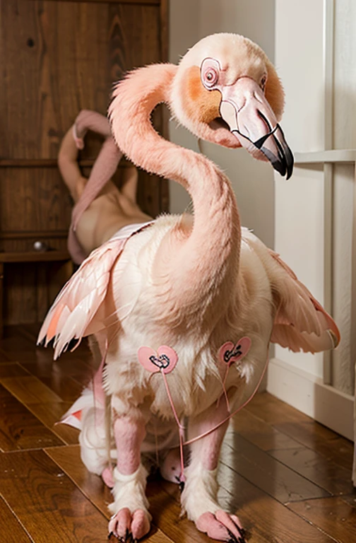 1 super cute peluche, ((flamingo)),, pastel colors, ultra cute, ultra realistic, uhd, mascotte, ((nice, friendly and cute))