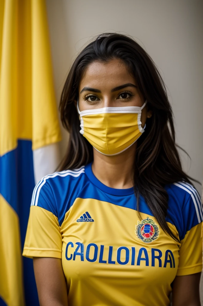 A person watching a Colombia match and wearing a Colombia shirt that says ligia 