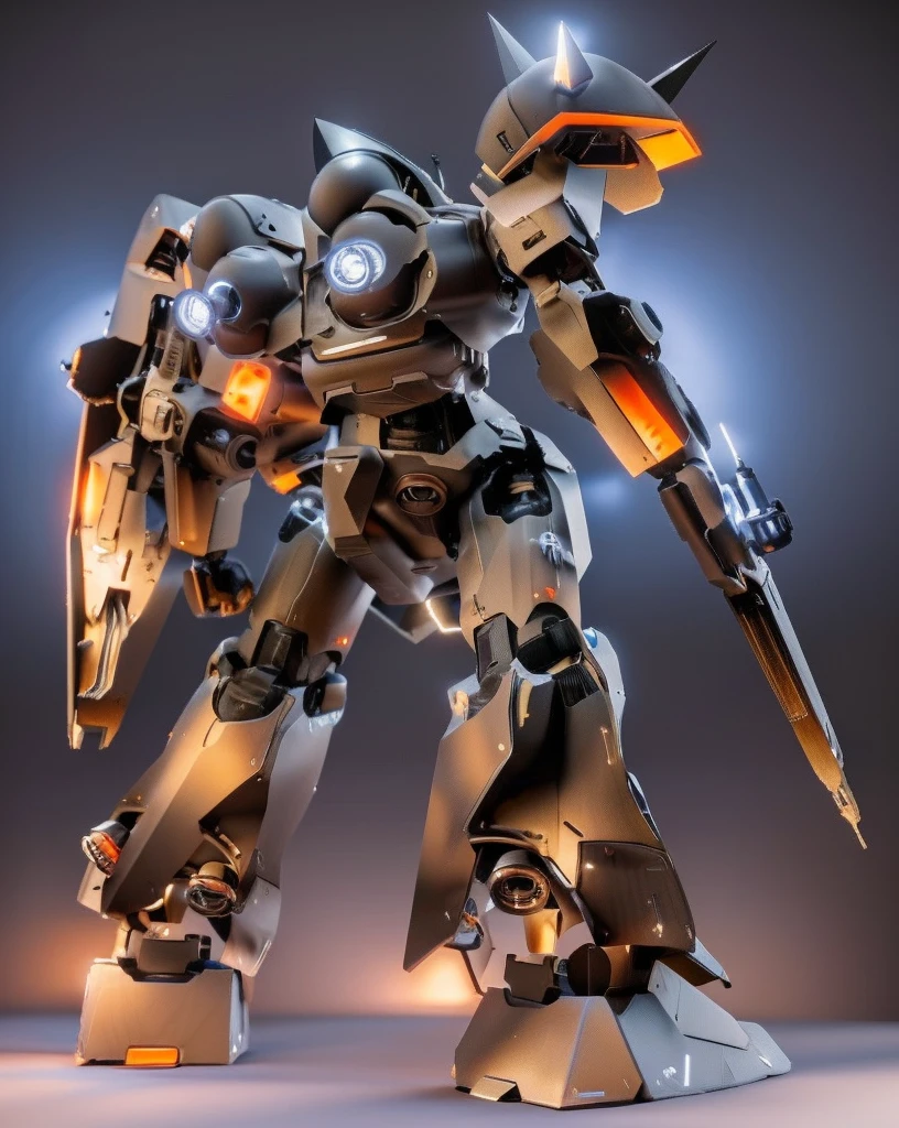 Huge mech for battle standing on battleship, horizon, sunset, FULL BODY:1. 6, (subdivisions, mechanical, carbon fiber, high-tech, piston, robotic frame, metal joints, rubber cable), (SF, Hard Surface, Armor, Metal Bolt, Robotic, Industrial, Structural, Sub-D), (CGI, 3D, Realistic),