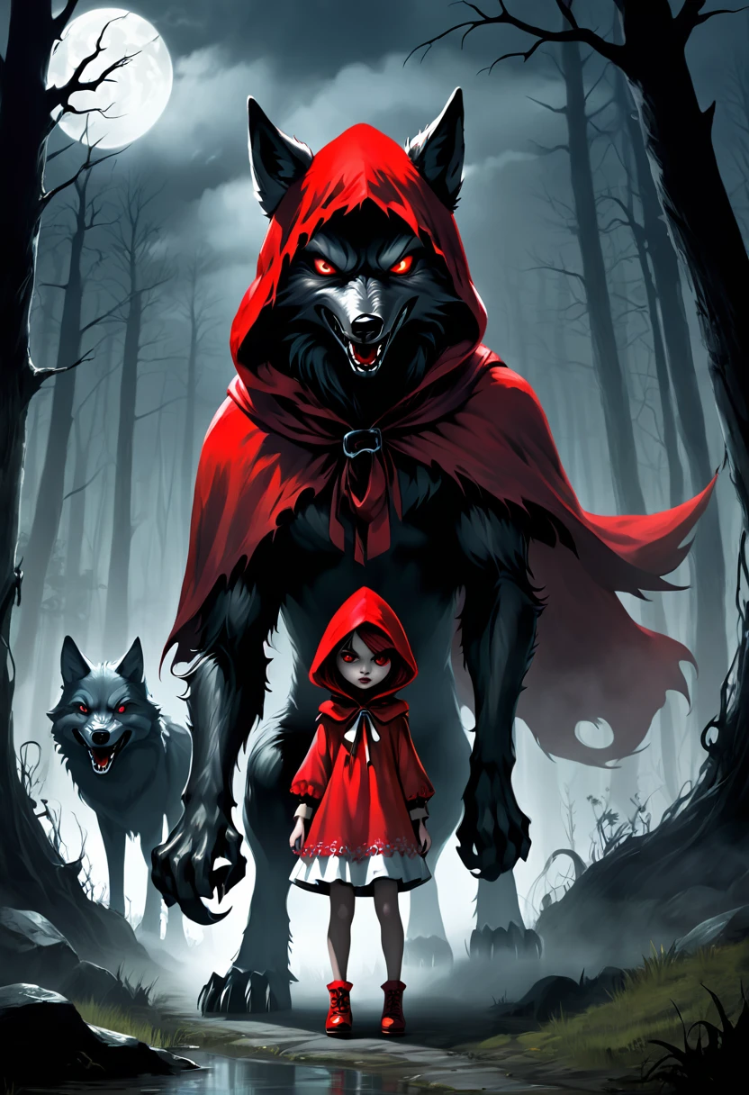 Evil Little red rding hood kild wolf  horror nightmear 