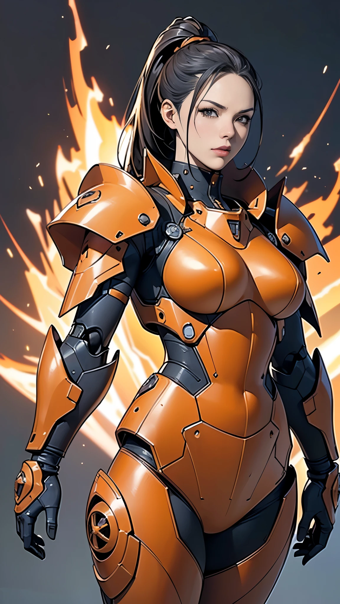 (masterpiece:1.2, Highest quality,High resolution,Very detailed),8K,wallpaper,(Very detailed),(Concept Art),(Armored Core Style),Woman in ninja robot armor,Random hairstyle,(Fire Ninja),(Orange body),(Detailed face:1.3),(Detailed body:1.3),((Cowboy Shot)),(((The background is a blazing flame)))