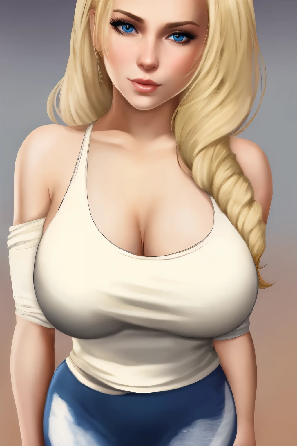 sexy blonde, 30 years old, top figure, big breasts, beautiful neckline in a tight t-shirt, sexy, holding a glass of white wine, gta painted image, GTA style