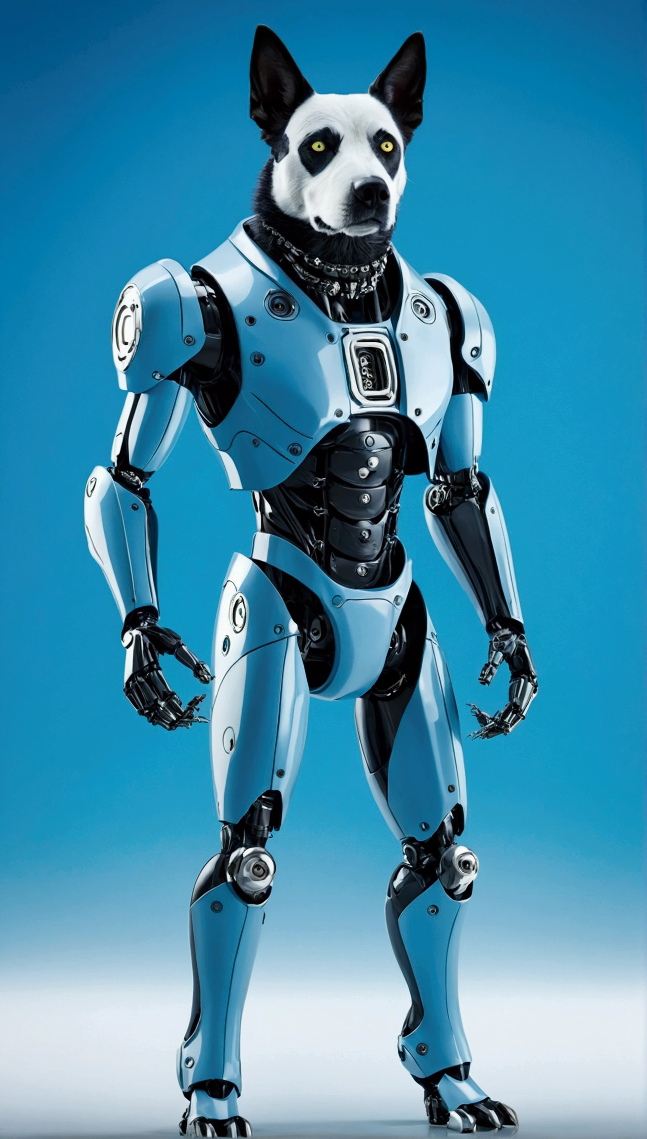 Robot Dog, Futuristic Style( Light Blue Background), Lobo's futuristic clothes, Rubber Suit, latex, Full body HDR, 1.2. Realist,