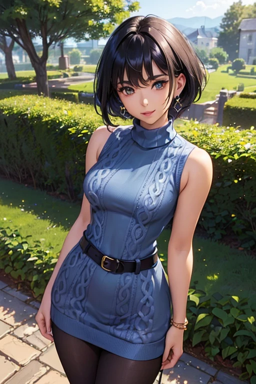 ((highest quality)), ((masterpiece)), (Very detailed), (Very high resolution), 4k, Anime 2D Rendering, Realistic,
One Girl:1.5,
BREAK Symmetrical Face:1.4, Perfect Face, Beautiful clavicle, Beautiful fingers, Beautiful breasts, (Slightly smaller chest),
Beautiful body, Beautiful thighs, Beautiful feet, Perfect round butt, (Detailed skin), Beautiful white skin:1.2, Shiny skin:1.4,
BREAK Baby Face, cute, 18-year-old,
Double eyelids, Natural eyebrows,
(Slanted Eyes), Beautiful and delicate eyes, Sparkling eyes, (Dark blue eyes),
Glossy mouth,
BREAK Beautiful Hair, Shiny Hair, Hair fluttering, (Black Hair), Bobcut:1.4,
BREAK
(White sleeveless:1.4, Shiny high-neck knit sweater:1.3), Black pencil skirt:1.6、sneakers、Earrings、Silver Necklace BREAK laugh, ((Wink)), sunlight, Under the blue sky, ((turn around)), ((whole body))