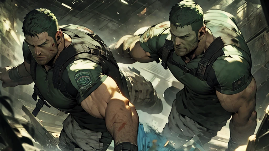 Highest quality, Chris Redfield injured after being attacked by a zombie,
