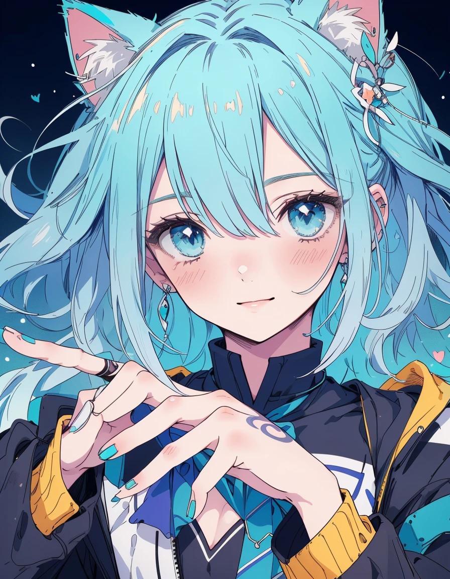 tattoo, whole body, blush, smile, ((masterpiece, Highest quality:1.5)), ((Beautiful and detailed cat aqua eyes:1.2)), Cat ear, Pale skin, Medium chest, Beautiful Hands, Beautiful fingers, Easy Negative