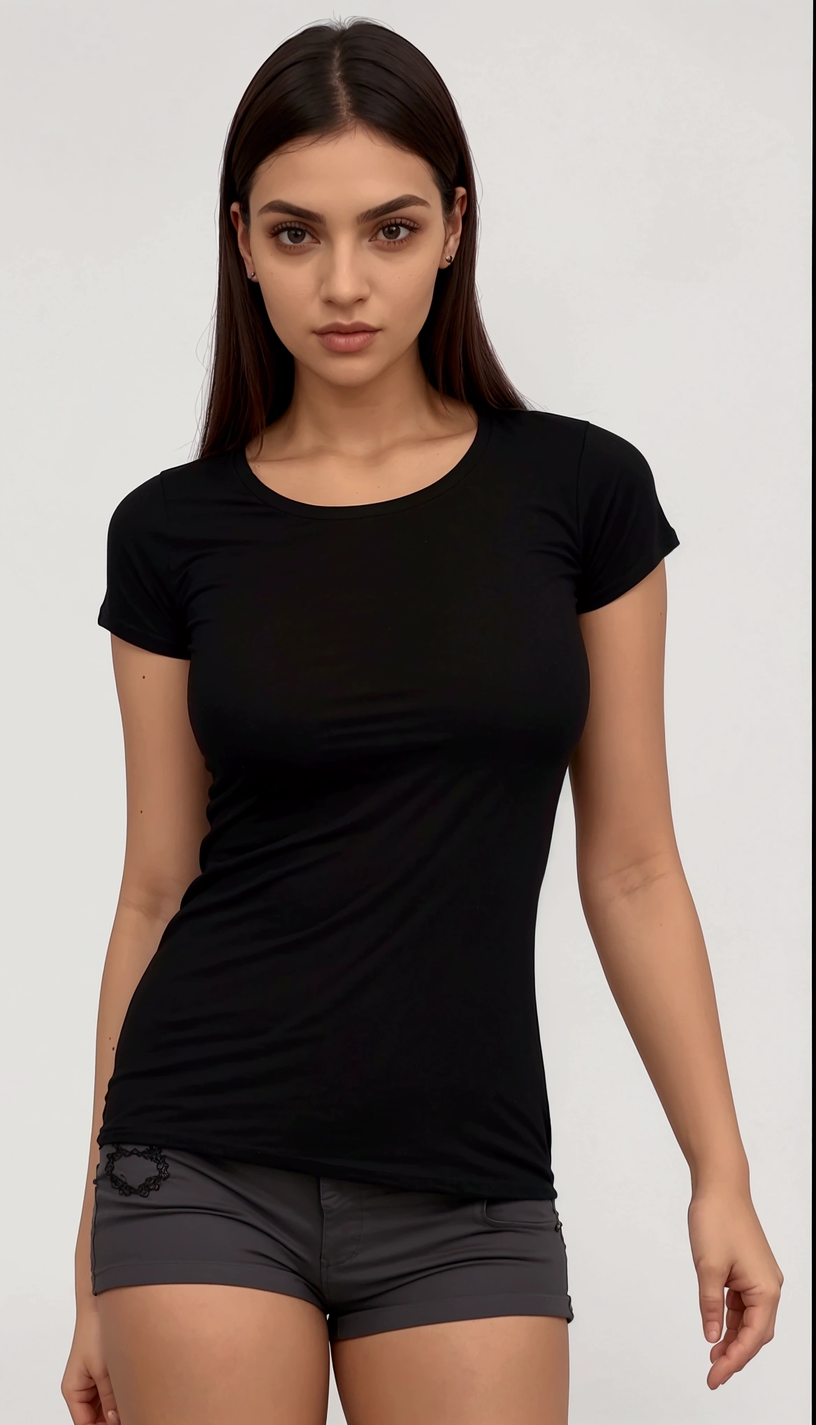 a close up of a woman in a short Camisa preta and shorts, wearing a black camiseta, vestindo camiseta preta, vestindo uma camiseta preta, camiseta preta, top preto, camiseta preta, black camiseta, wearing a Camisa preta, Camisa preta, camisa apertada, wearing camisa apertada, camisa preta, wearing a camiseta, camiseta