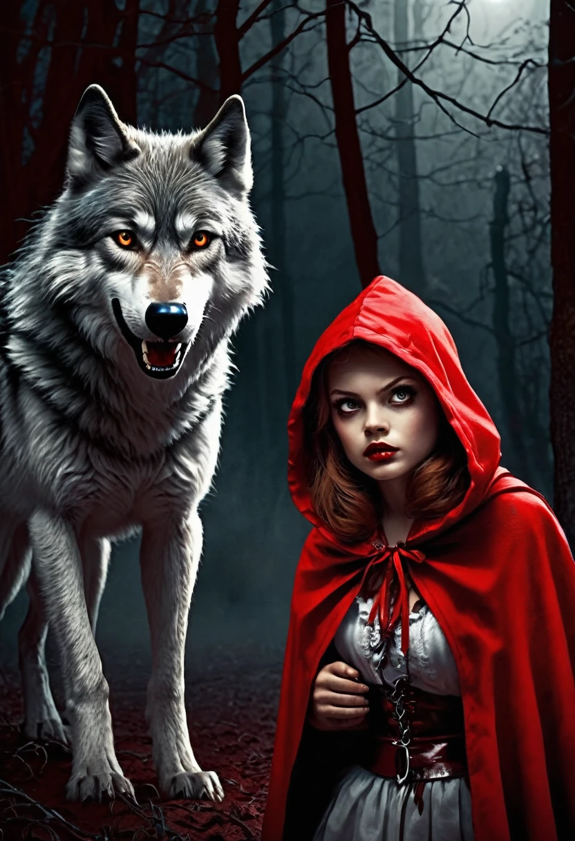Evil Little red rding hood kild wolf horror nightmear