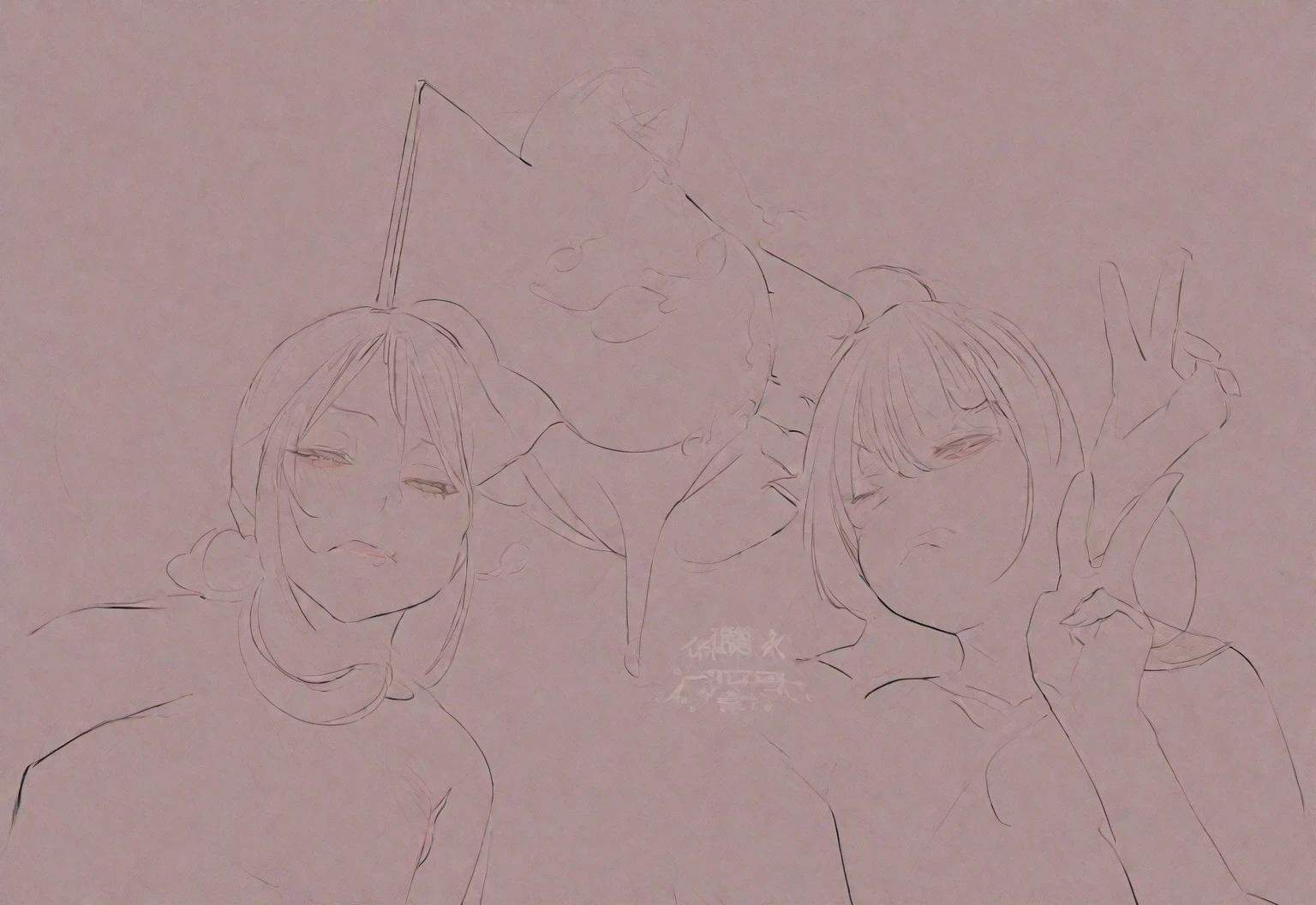 Drawing of three heads together, smiley face, sketch line drawing, clean anime silhouette, thick line art, thick line, simple line art, thick line art, line art!!, flat anime style shadow, silhouette !!!, silhouette, clean line art, line sketch!!, line art, various poses, strong line art, simple line art, variable line art, line sketch