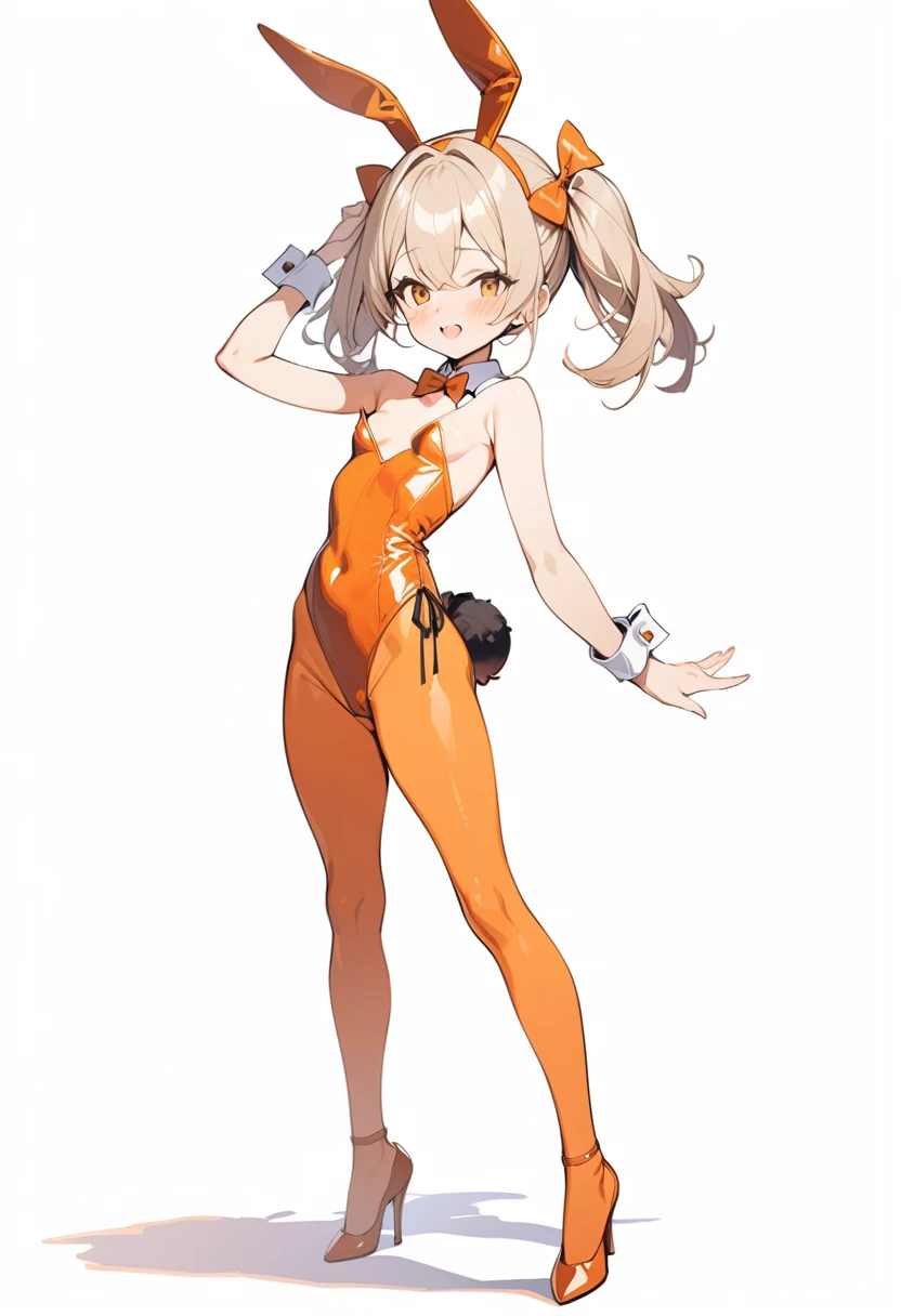 1girl, small breast, bunny suit playboy, standing, cheerful pose, fullbody, standing, blank background, masterpiece, best quality,