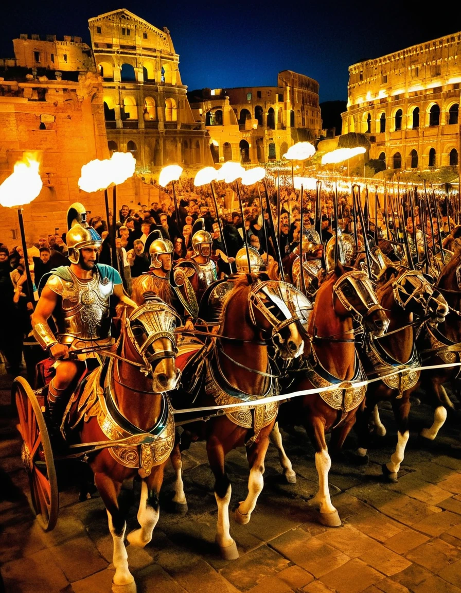 A mesmerizing display of the Roman Empire - chariots with warriors on them fighting each other Dreams and magic...