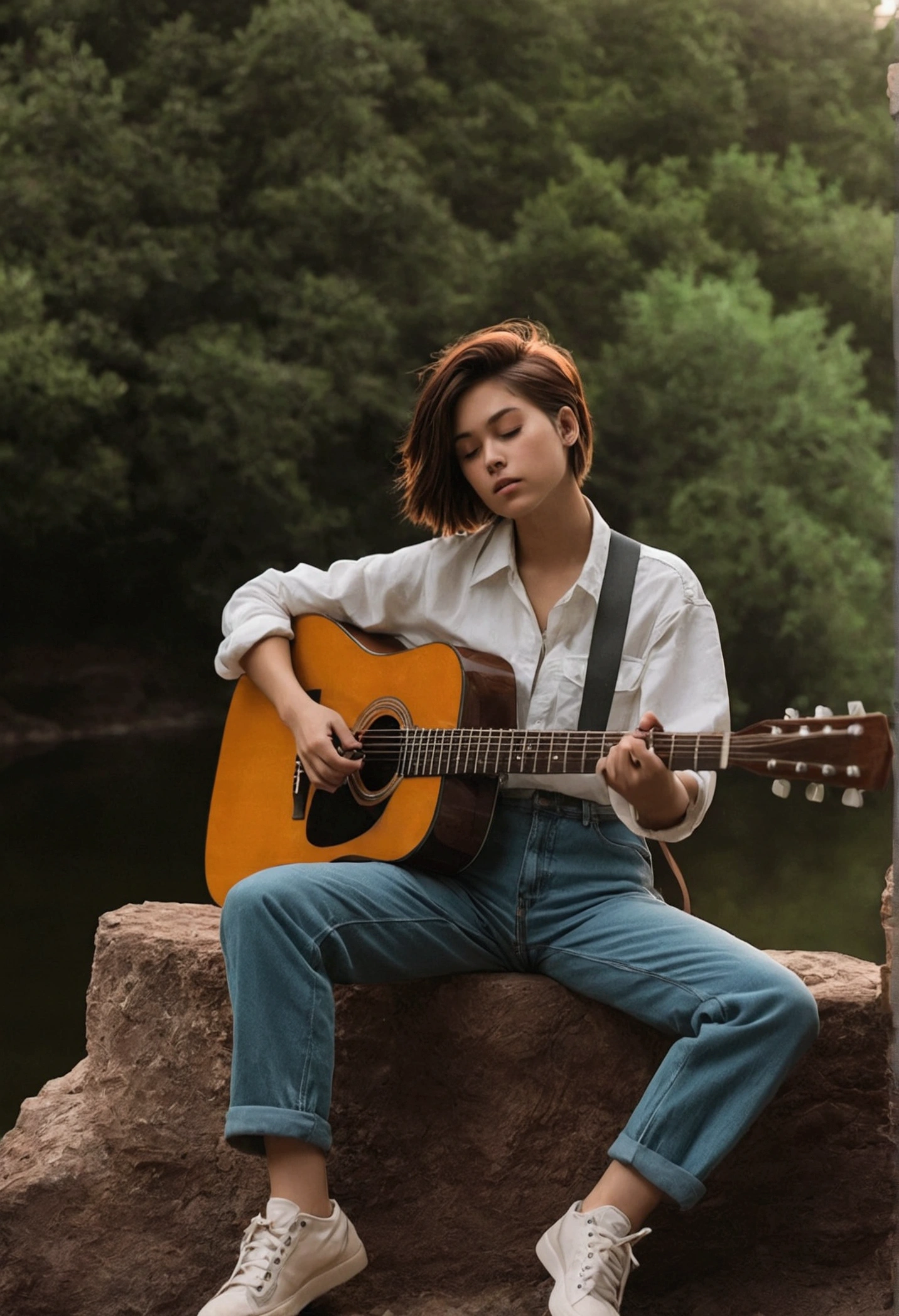 aesthetic tomboy playing guitar