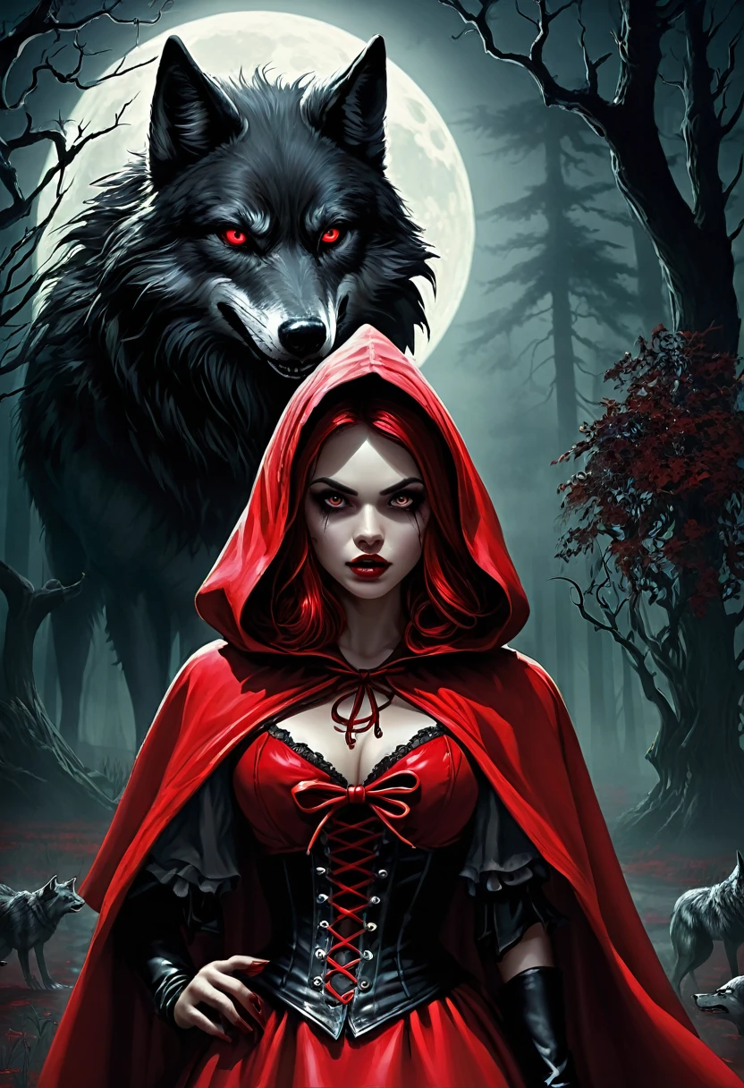 Evil Little red rding hood kild wolf  horror nightmear 