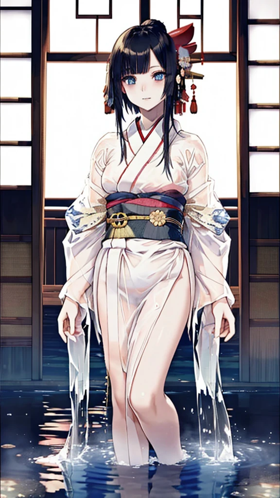 ((Waterfall basin on a moonlit night)),((池の真ん中に立つbeautiful女性)),((beautiful half-naked woman in a beautiful waterfall basin)), ((Sharp and captivating eyes))、((Sexy))、(((See-through kimono:1.3)))、((Kimono made of thin cloth wet with water:1)), Pale skin、(((One Girl:1))), ((Pale skin))、憂鬱なbeautiful顔、beautiful expression、Sexy顔、Swollen nipples, (((Lower Breast)))、(((beautiful breasts ))), beautiful 、Knee-high boots、Super detailed face、Delicate eyes、(double eyelid)、 (((1. Japanese women)))、 Beauty, 20-year-old,((See-through kimono)), (Show off by wearing Japanese revealing clothes),