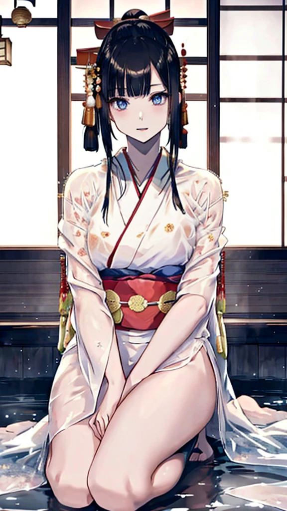 ((Waterfall basin on a moonlit night)),((池の真ん中に立つbeautiful女性)),((beautiful half-naked woman in a beautiful waterfall basin)), ((Sharp and captivating eyes))、((Sexy))、(((See-through kimono:1.3)))、((Kimono made of thin cloth wet with water:1)), Pale skin、(((One Girl:1))), ((Pale skin))、憂鬱なbeautiful顔、beautiful expression、Sexy顔、Swollen nipples, (((Lower Breast)))、(((beautiful breasts ))), beautiful 、Knee-high boots、Super detailed face、Delicate eyes、(double eyelid)、 (((1. Japanese women)))、 Beauty, 20-year-old,((See-through kimono)), (Show off by wearing Japanese revealing clothes),