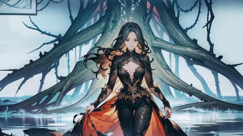 Bioengineered human-tree hybrid,look at viewer,Tangled branches for hair,bark surface,tree face,bark face,สวมใส่ชุดBlack suit,ชุดBlack suit,Black suit,leaves spring from the body,Standing in the desolate ruins,There is moss and vines.,ultra realistic,high resolution,depth of field,about beauty,Product introduction images,wear a suit,Tall figure,Big one