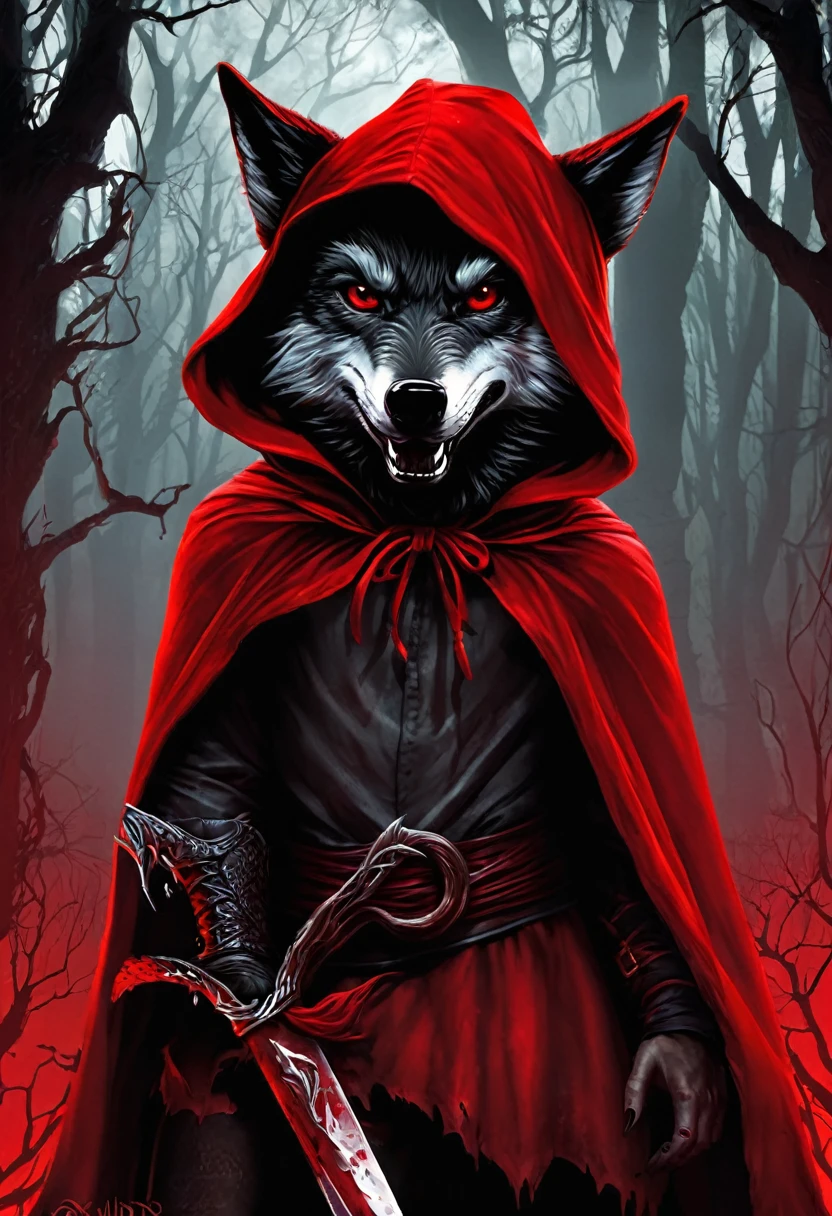 Evil Little red rding hood kild wolf  horror nightmear 