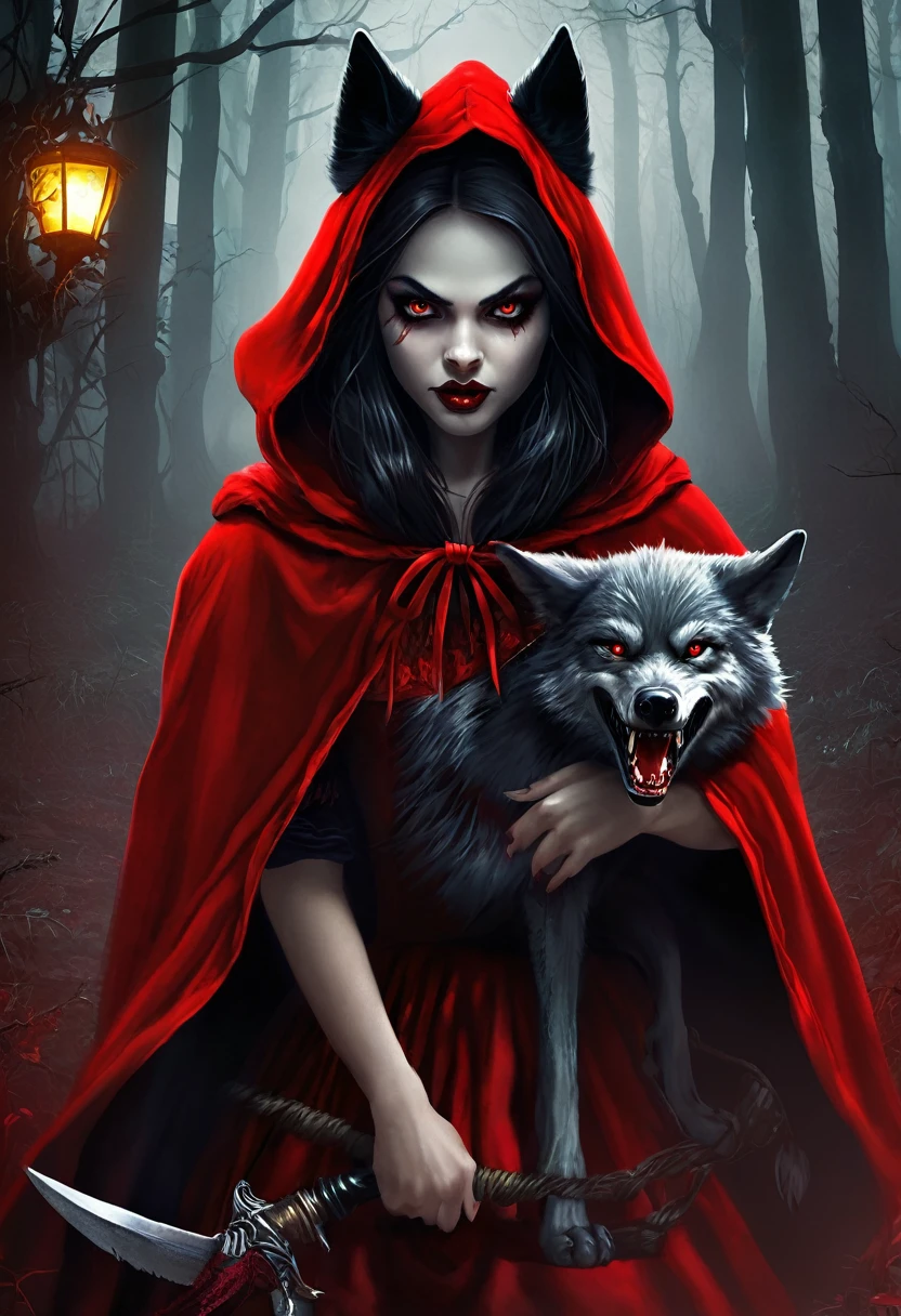 Evil Little red rding hood kild wolf  horror nightmear 