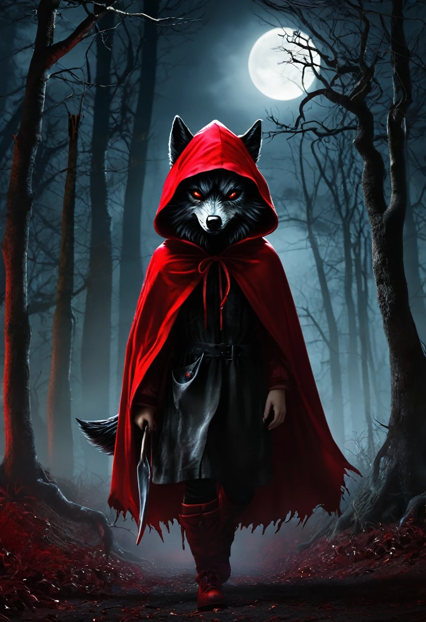 Evil Little red rding hood kild wolf  horror nightmear 
