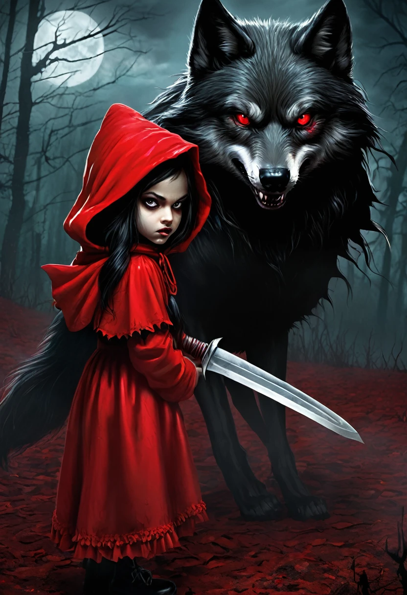 Evil Little red rding hood kild wolf horror nightmear