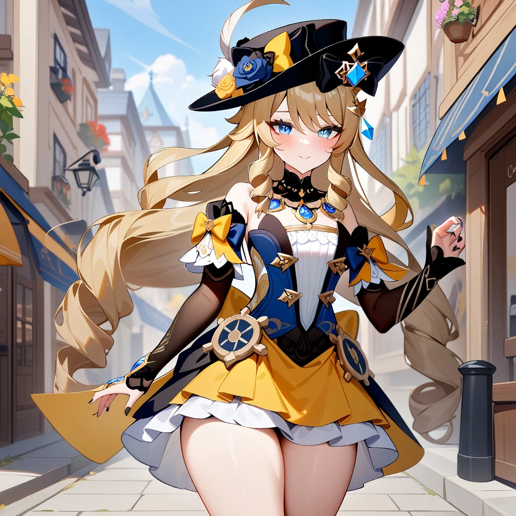 1girl, navia \(genshin impact\), genshin impact, perfect eyes,city street,masterpiece,very aesthetic,newest,sensitive