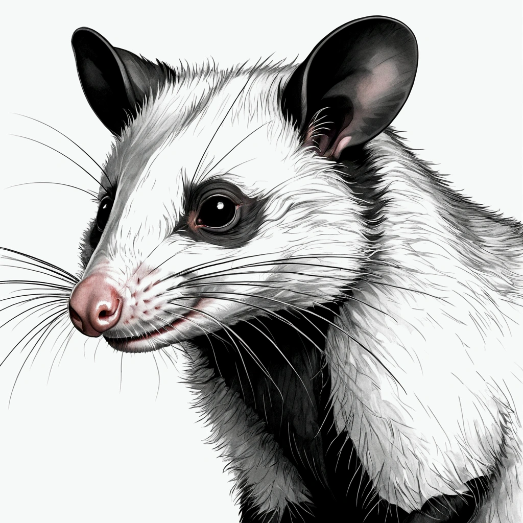Drawing of a black-eared opossum, 8K, no errors in the image, no more than two ears, No writing, no signature.